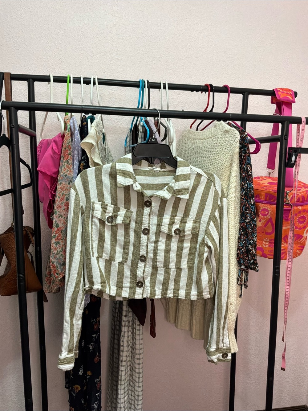 Love Tree Beige and White Striped Button-Front Top